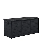 Slickblue Black Outdoor Garden Plastic Storage Deck Box - Lockable Chest for Tools, Cushions, and Toys