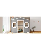 Slickblue Twin Loft House Bed with Ladder Space-Saving Design for Kids Rooms