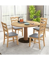 Gymax Dining Chair Set of 4 w/ Padded Seat Hollowed Wave Backrest Rubber Wood Frame