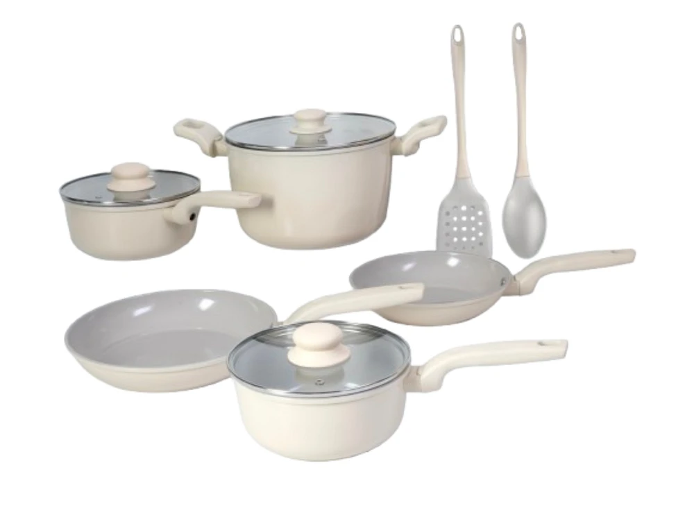 Gibson Home Barnsdall 10 Piece Premium Pfa Free Ceramic Nonstick Aluminum Cookware Set W/ Kitchen Tools - Sage Green