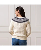 Hope & Henry Women's Organic Long Sleeve Fair Isle Cable Raglan Sweater