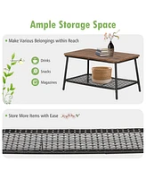 Sugift 4 Pieces Patio Rattan Furniture Set with 2-Tier Coffee Table