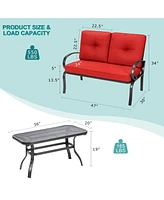 Sugift 2 Pieces Patio Outdoor Cushioned Coffee Table Seat-Red