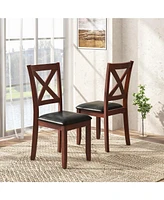 Sugift Set of 2 Wooden Kitchen Dining Chair with Padded Seat and Rubber Wood Legs