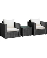 Sugift 3 Pieces Patio Wicker Conversation Set with Cushion