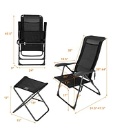 Skonyon 4 Pieces Patio Adjustable Back Folding Dining Chair Ottoman Set