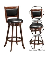 Sugift 29 Inch Wooden Upholstered Swivel Counter Height Stool Dining Chair