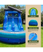 Xjump Commercial Grade 45' Tropical Wet/Dry Obstacle with dual lane slide and deep pool