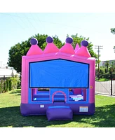 JumpOrange Commercial Grade Inflatable Princess Tiara Bounce House with Blower, Backyard Party Moonwalk Size, Outdoor Play for Kids