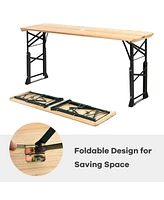 Sugift 66.5 Inch Outdoor Wood Folding Picnic Table with Adjustable Heights