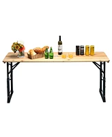 Sugift 66.5 Inch Outdoor Wood Folding Picnic Table with Adjustable Heights