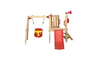 Slickblue Wooden Swing Set – Durable Outdoor Playset for Kids with Swings, Slide, and Climbing Features for Backyard Fun