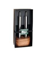 Olipac Wood Base Stainless Steel 3-Piece Oil and Vinegar Set