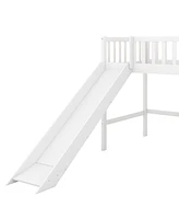 Slickblue Twin Size Low Loft Bed with Ladder and Slide Fun Space-Saving Solution for Kids