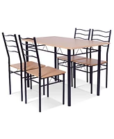 Sugift 5 Pieces Wood Metal Dining Table Set with 4 Chairs