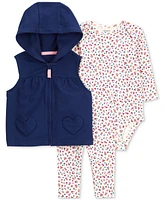 Carter's Baby Girls 3-Pc. Hoodie Vest & Floral Bodysuit & Pants Set