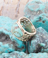 Barse Open Genuine Blue Turquoise Bronze Oval Ring