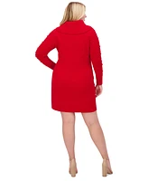 Jessica Howard Plus Cowlneck Textured-Dot Sweater Dress