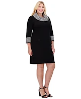 Jessica Howard Plus Contrast-Cuff Sweater Dress