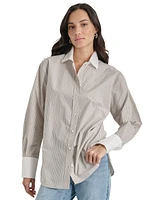 Dkny Jeans Women's Cotton Contrast-Trim Button-Front Shirt