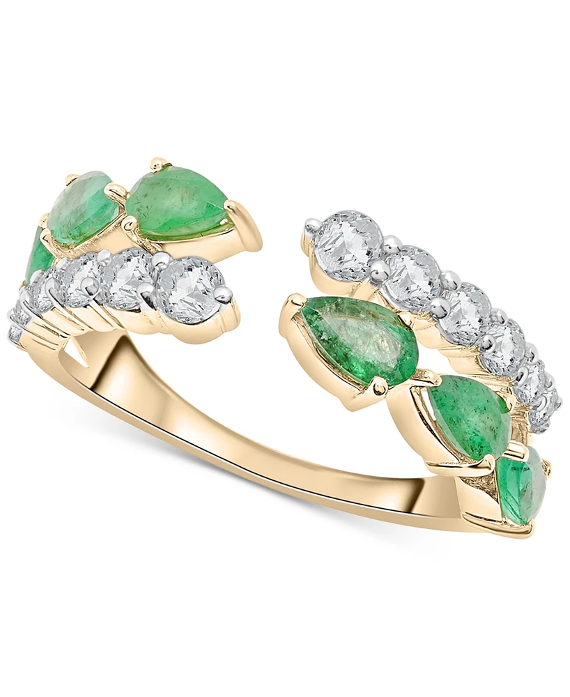 Lab-Created Emerald (1 ct. t.w.) & Lab-Created White Sapphire (3/4 ct. t.w.) Double Row Cuff Ring