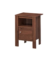 Gymax Set of 2 Nightstand Compact Side Sofa Table Open Shelf & Cabinet Rustic Walnut