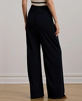 Lauren Ralph Women's Pleated Stretch Jersey Wide-Leg Pants, Regular & Petite