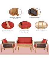 Skonyon 4 Pieces Patio Rattan Furniture Set with Removable Cushions