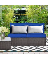 Sugift 2 Pieces Patio Rattan Armless Sofa Set with 2 Cushions and 2 Pillows