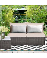 Skonyon 2 Pieces Patio Rattan Armless Sofa Set with 2 Cushions and 2 Pillows