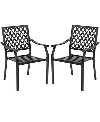 Sugift Set of 2 Patio Dining Chairs with Curved Armrests and Reinforced Steel Frame