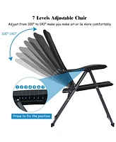 Sugift 2 Pieces Outdoor Folding Patio Chairs with Adjustable Backrests for Bistro and Backyard