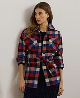 Lauren Ralph Women's Buffalo Check Belted Twill Shirt Jacket