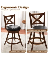 Sugift 2 Pieces Classic Counter Height Swivel Bar Stool Set with X-shaped Open Back