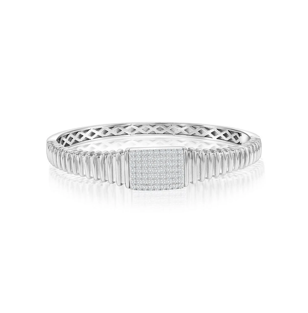 Simona Sterling Silver, Rectangle Pave Cz, Lined Bangle