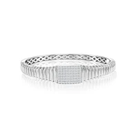 Simona Sterling Silver, Rectangle Pave Cz, Lined Bangle