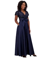 Jessica Howard Women's Sequinned-Bodice Satin-Skirt Ball Gown