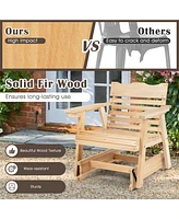 Sugift Outdoor Wood Rocking Chair with High Back and Widened Armrests