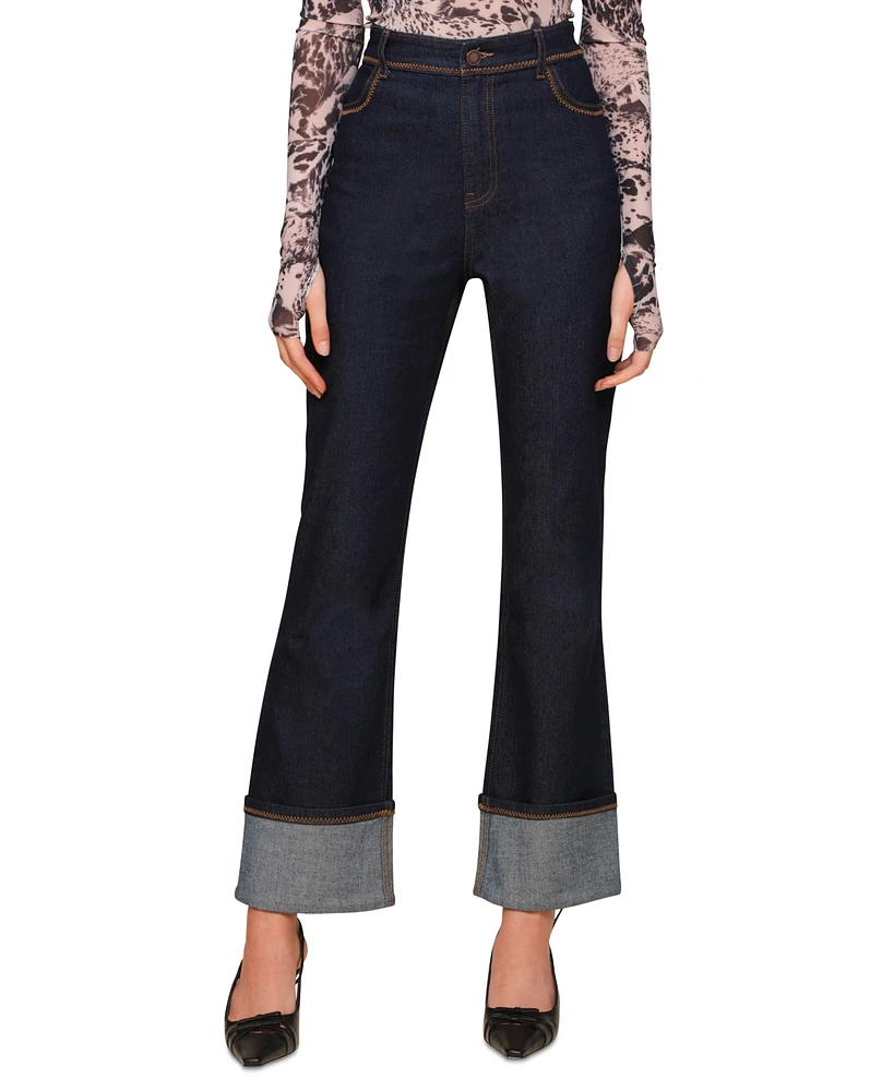 Avec Les Filles Women's Cuffed-Hem Flare Jeans