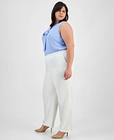 Kasper Plus Pull-On Wide-Leg Pants