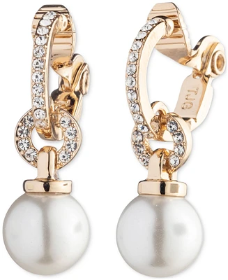 Lauren Ralph Lauren Gold-Tone Imitation Pearl & Pave Drop Clip On Earrings