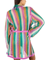 Hurley Juniors' Striped Crochet Robe Cover-Up