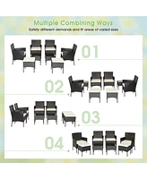 Sugift 8 Pieces Patio Wicker Conversation Set with 2 Coffee Tables and 2 Ottomans