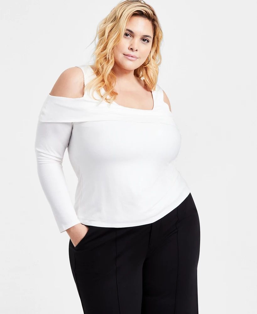 Bar Iii Trendy Plus Cold-Shoulder Long-Sleeve Top, Exclusively at Macy's