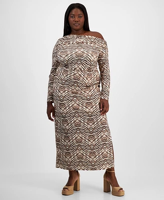 Bar Iii Trendy Plus Printed Knit Crepe Side-Slit Skirt, Exclusively at Macy's