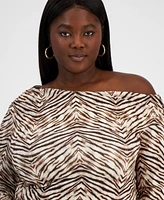 Bar Iii Trendy Plus Printed Asymmetric Drape Top, Exclusively at Macy's