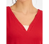 Jm Collection Women's Shine V-Neck 3/4-Sleeve Top, Created for Macy's