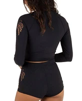 Hurley Juniors Shadow Palm Cropped Rash Guard Top Retro Swim Shorts