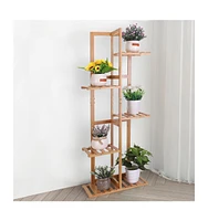 Unho Indoor Outdoor Bamboo Wood Plant Stand Corner Flower Display Rack Shelving Unit