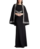 Tadashi Shoji Women's Bian Embroidered Trim Cape Gown